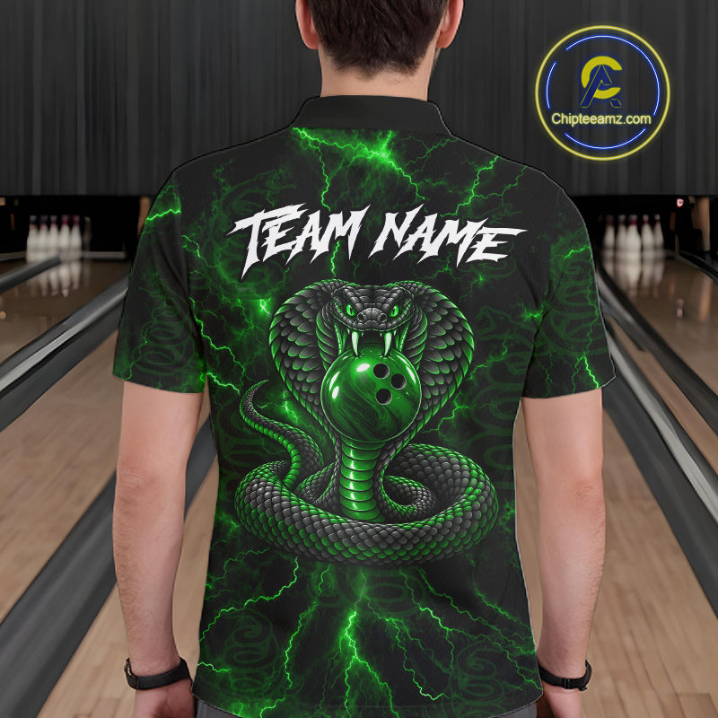 Custom Green Thunder Cobra Snake Bowling Team Shirts Bowling Jersey for Men Bowling League HNT619