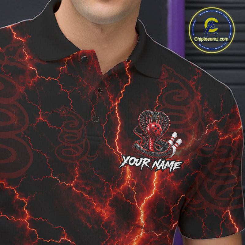 Custom Red Thunder Cobra Snake Bowling Team Shirts Bowling Jersey for Men Bowling League HNT619
