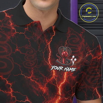 Custom Red Thunder Cobra Snake Bowling Team Shirts Bowling Jersey for Men Bowling League HNT619