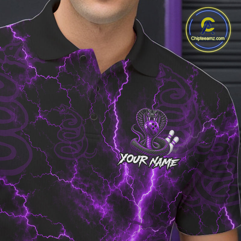 Custom Purple Thunder Cobra Snake Bowling Team Shirts Bowling Jersey for Men Bowling League HNT619