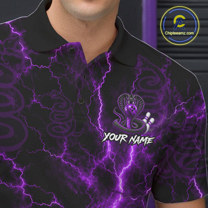 Custom Purple Thunder Cobra Snake Bowling Team Shirts Bowling Jersey for Men Bowling League HNT619