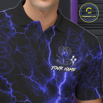 Custom Blue Thunder Cobra Snake Bowling Team Shirts Bowling Jersey for Men Bowling League HNT619