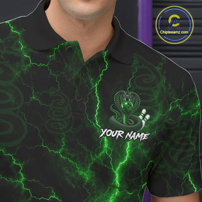 Custom Green Thunder Cobra Snake Bowling Team Shirts Bowling Jersey for Men Bowling League HNT619