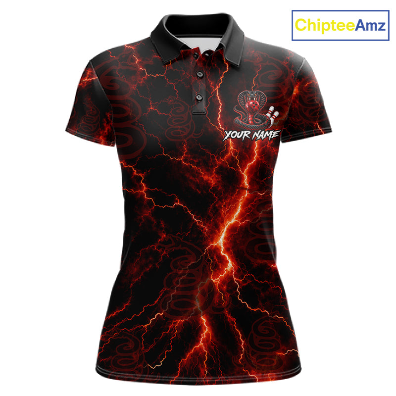 Custom Red Thunder Cobra Snake Bowling Team Shirts Bowling Jersey for Women Bowling League HNT619