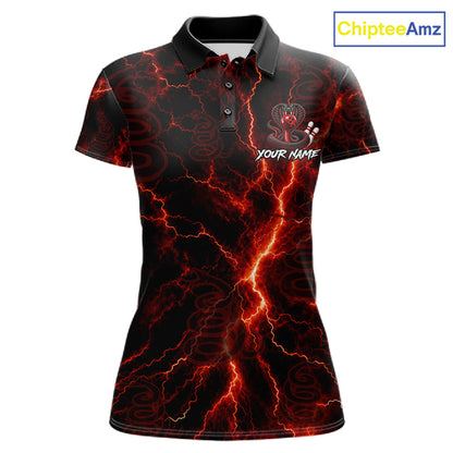Custom Red Thunder Cobra Snake Bowling Team Shirts Bowling Jersey for Women Bowling League HNT619
