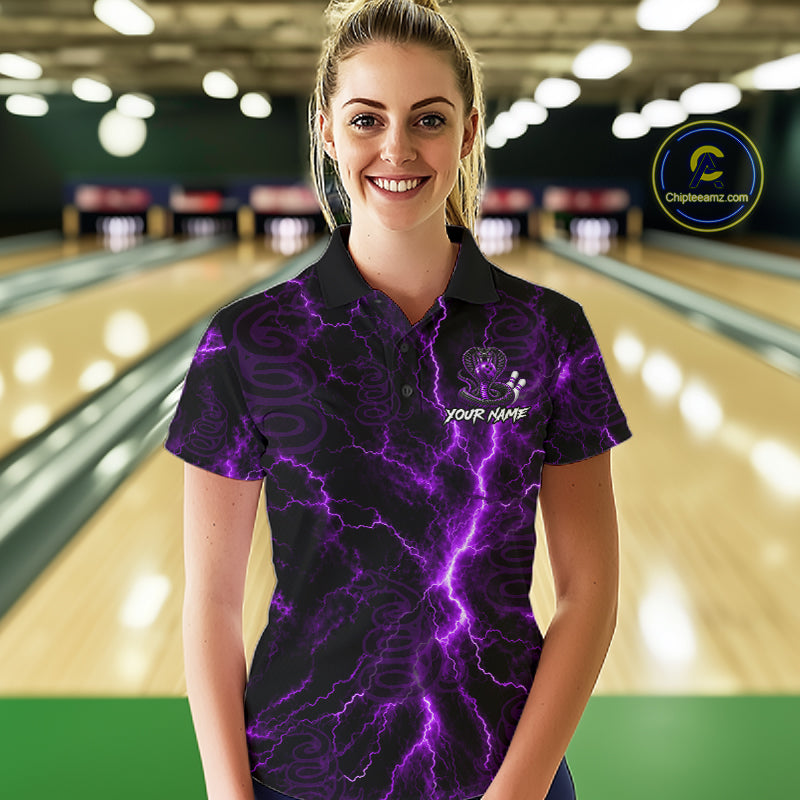 Custom Purple Thunder Cobra Snake Bowling Team Shirts Bowling Jersey for Women Bowling League HNT619