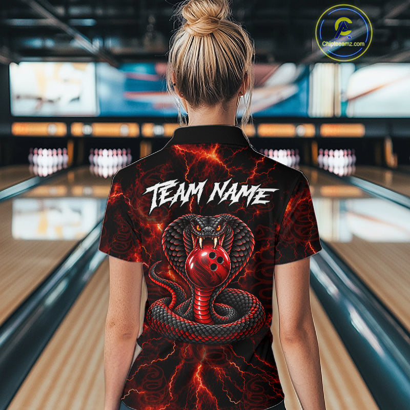 Custom Red Thunder Cobra Snake Bowling Team Shirts Bowling Jersey for Women Bowling League HNT619