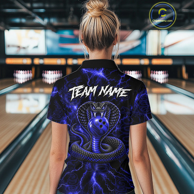 Custom Blue Thunder Cobra Snake Bowling Team Shirts Bowling Jersey for Women Bowling League HNT619