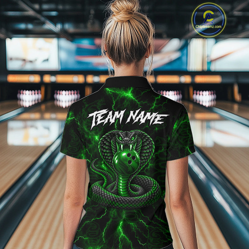 Custom Green Thunder Cobra Snake Bowling Team Shirts Bowling Jersey for Women Bowling League HNT619