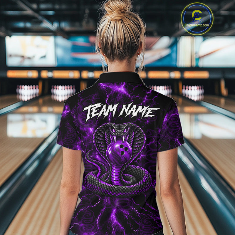 Custom Purple Thunder Cobra Snake Bowling Team Shirts Bowling Jersey for Women Bowling League HNT619