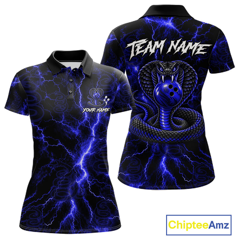 Custom Blue Thunder Cobra Snake Bowling Team Shirts Bowling Jersey for Women Bowling League HNT619