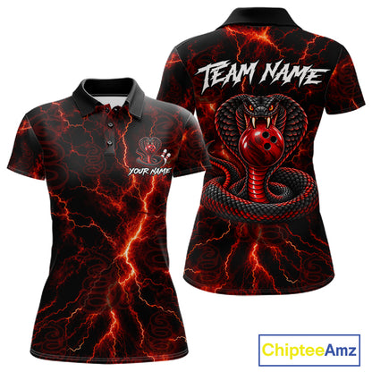 Custom Red Thunder Cobra Snake Bowling Team Shirts Bowling Jersey for Women Bowling League HNT619