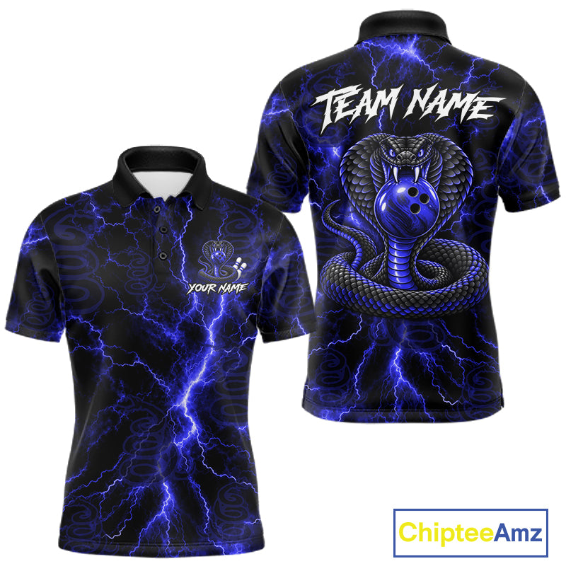 Custom Blue Thunder Cobra Snake Bowling Team Shirts Bowling Jersey for Men Bowling League HNT619