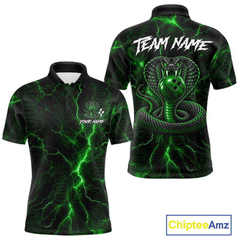Custom Green Thunder Cobra Snake Bowling Team Shirts Bowling Jersey for Men Bowling League HNT619