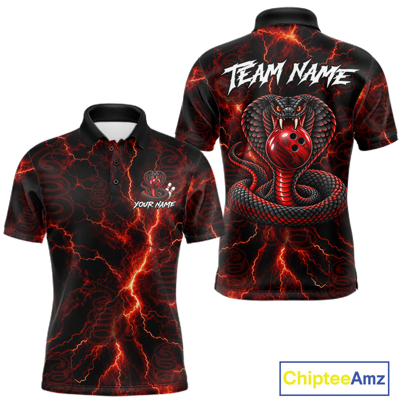 Custom Red Thunder Cobra Snake Bowling Team Shirts Bowling Jersey for Men Bowling League HNT619