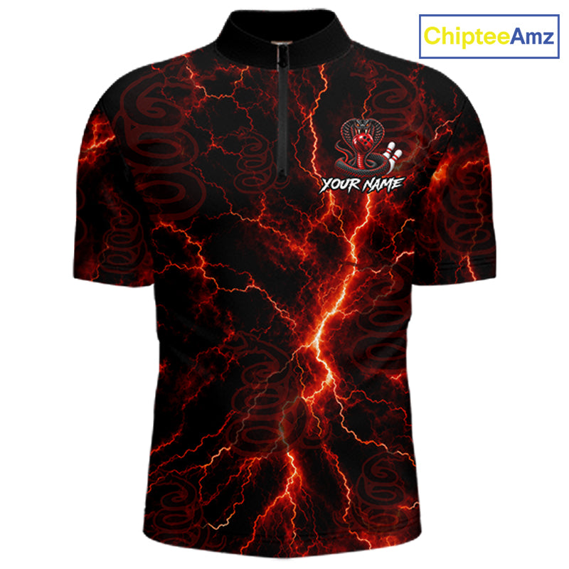 Custom Red Thunder Cobra Snake Bowling Team Shirts Bowling Jersey for Men Bowling League HNT619