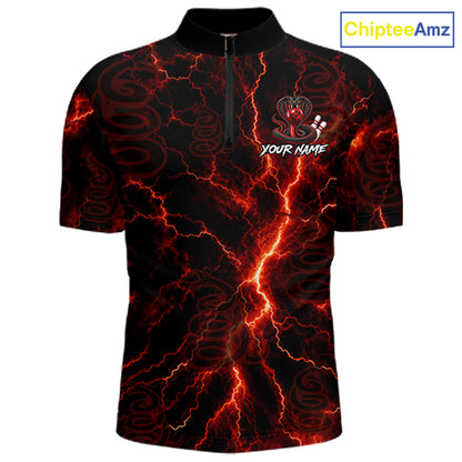 Custom Red Thunder Cobra Snake Bowling Team Shirts Bowling Jersey for Men Bowling League HNT619