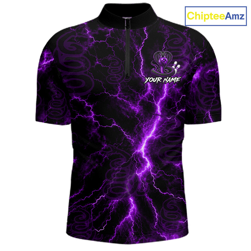 Custom Purple Thunder Cobra Snake Bowling Team Shirts Bowling Jersey for Men Bowling League HNT619