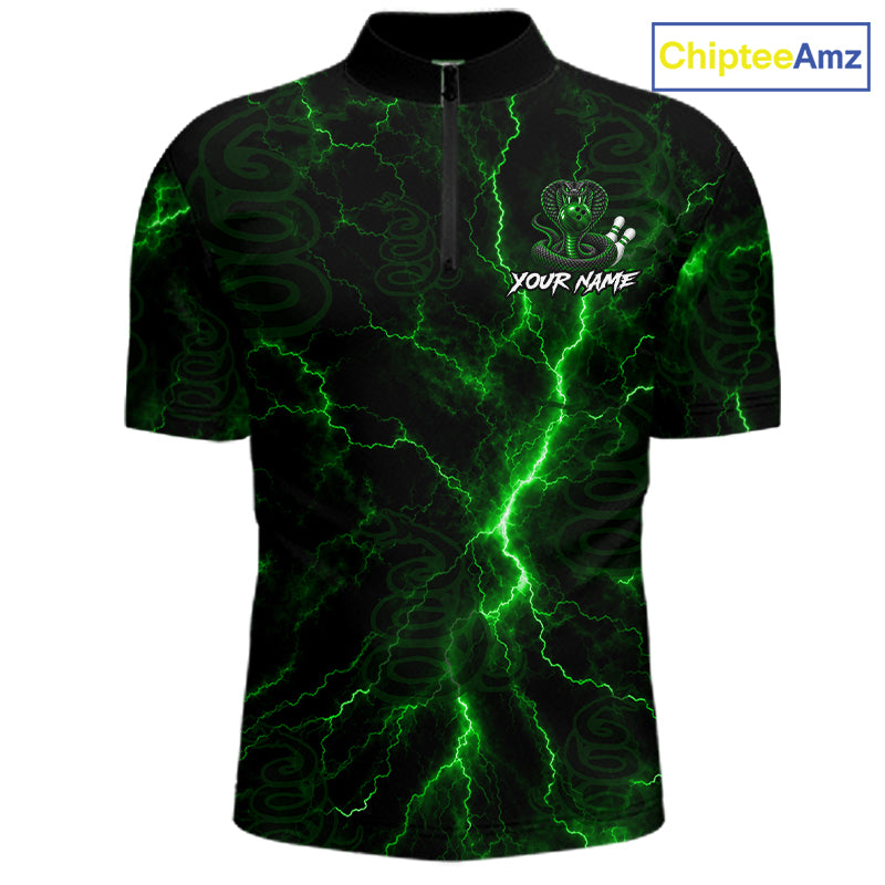 Custom Green Thunder Cobra Snake Bowling Team Shirts Bowling Jersey for Men Bowling League HNT619