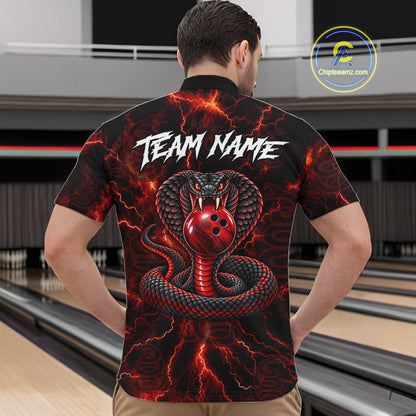 Custom Red Thunder Cobra Snake Bowling Team Shirts Bowling Jersey for Men Bowling League HNT619