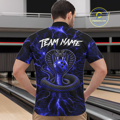 Custom Blue Thunder Cobra Snake Bowling Team Shirts Bowling Jersey for Men Bowling League HNT619