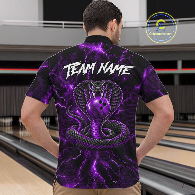 Custom Purple Thunder Cobra Snake Bowling Team Shirts Bowling Jersey for Men Bowling League HNT619