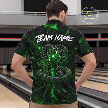 Custom Green Thunder Cobra Snake Bowling Team Shirts Bowling Jersey for Men Bowling League HNT619