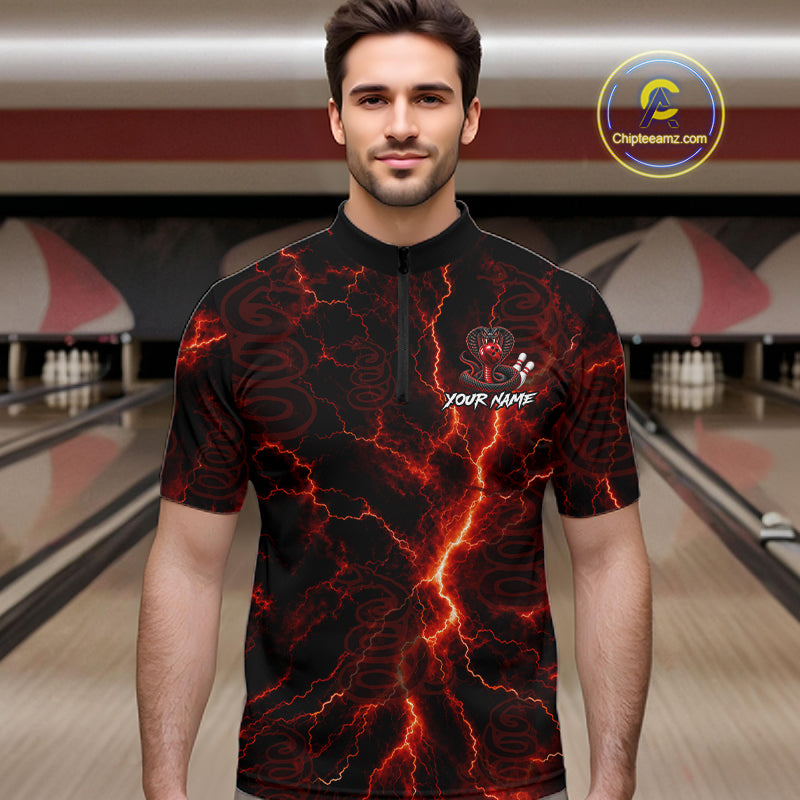Custom Red Thunder Cobra Snake Bowling Team Shirts Bowling Jersey for Men Bowling League HNT619