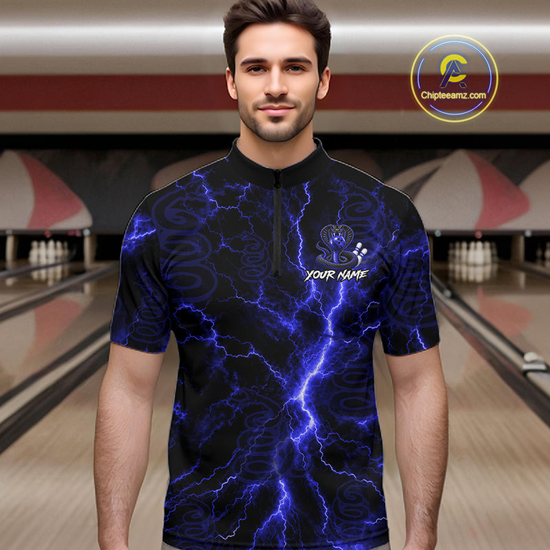 Custom Blue Thunder Cobra Snake Bowling Team Shirts Bowling Jersey for Men Bowling League HNT619