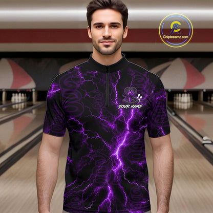 Custom Purple Thunder Cobra Snake Bowling Team Shirts Bowling Jersey for Men Bowling League HNT619