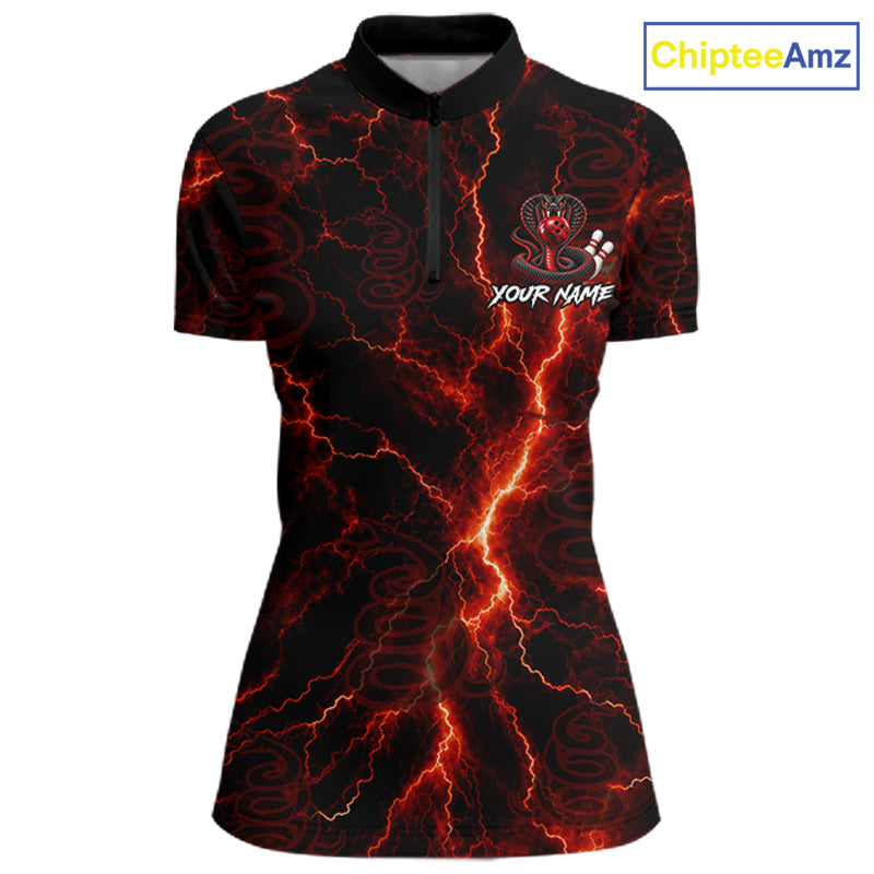 Custom Red Thunder Cobra Snake Bowling Team Shirts Bowling Jersey for Women Bowling League HNT619