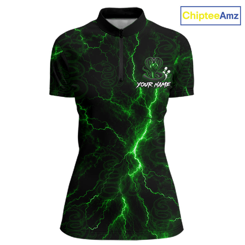 Custom Green Thunder Cobra Snake Bowling Team Shirts Bowling Jersey for Women Bowling League HNT619
