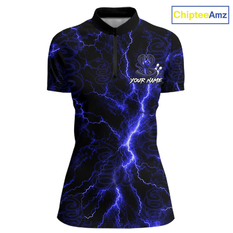 Custom Blue Thunder Cobra Snake Bowling Team Shirts Bowling Jersey for Women Bowling League HNT619