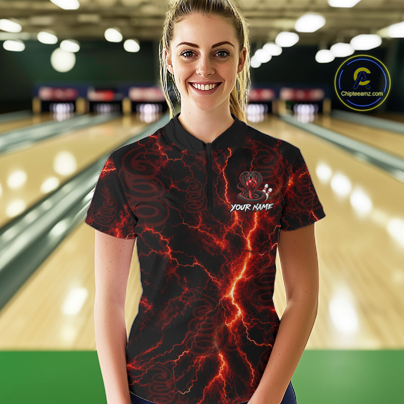 Custom Red Thunder Cobra Snake Bowling Team Shirts Bowling Jersey for Women Bowling League HNT619