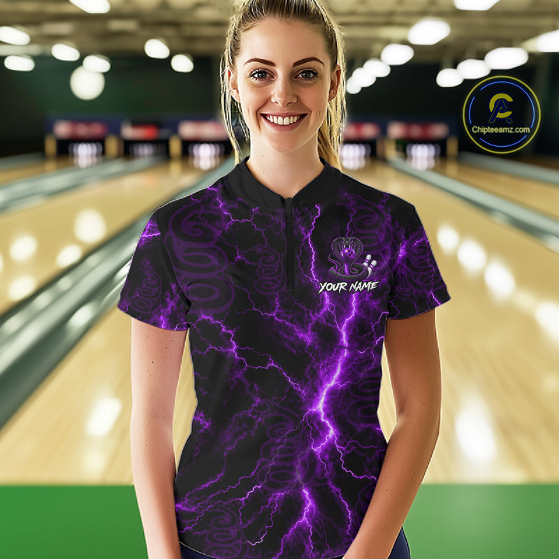 Custom Purple Thunder Cobra Snake Bowling Team Shirts Bowling Jersey for Women Bowling League HNT619