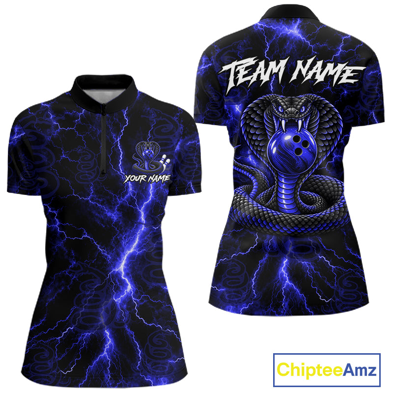 Custom Blue Thunder Cobra Snake Bowling Team Shirts Bowling Jersey for Women Bowling League HNT619