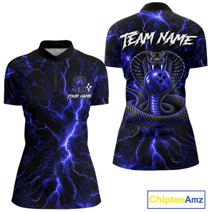 Custom Blue Thunder Cobra Snake Bowling Team Shirts Bowling Jersey for Women Bowling League HNT619