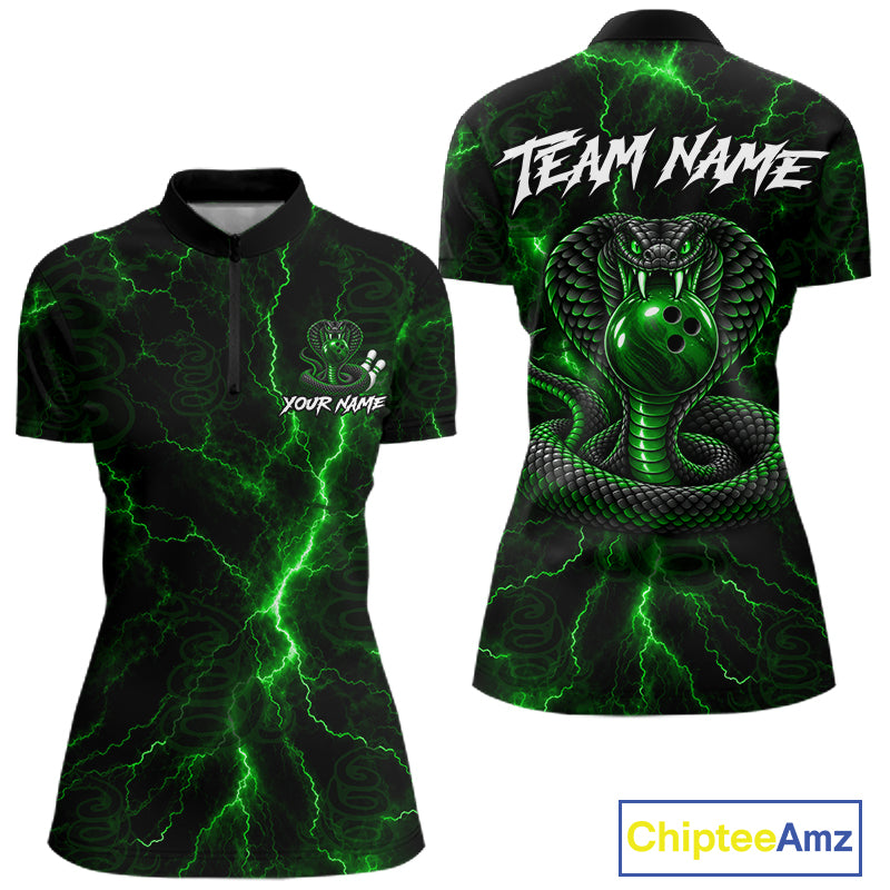 Custom Green Thunder Cobra Snake Bowling Team Shirts Bowling Jersey for Women Bowling League HNT619