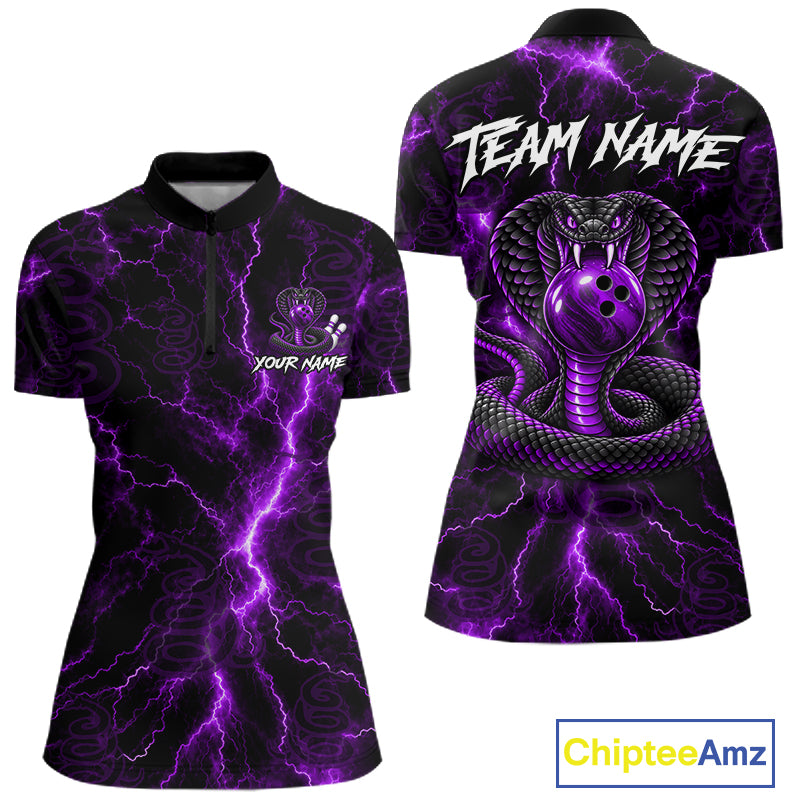 Custom Purple Thunder Cobra Snake Bowling Team Shirts Bowling Jersey for Women Bowling League HNT619