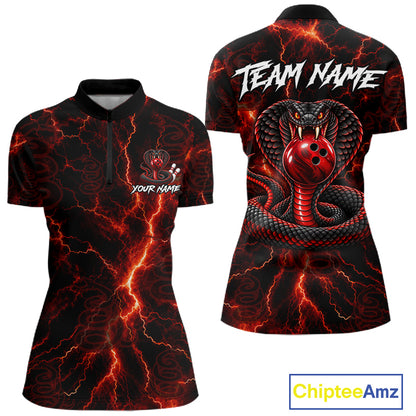 Custom Red Thunder Cobra Snake Bowling Team Shirts Bowling Jersey for Women Bowling League HNT619