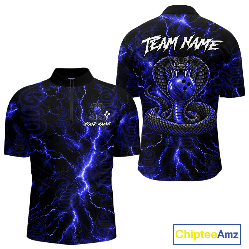 Custom Blue Thunder Cobra Snake Bowling Team Shirts Bowling Jersey for Men Bowling League HNT619