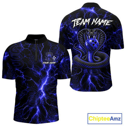 Custom Blue Thunder Cobra Snake Bowling Team Shirts Bowling Jersey for Men Bowling League HNT619