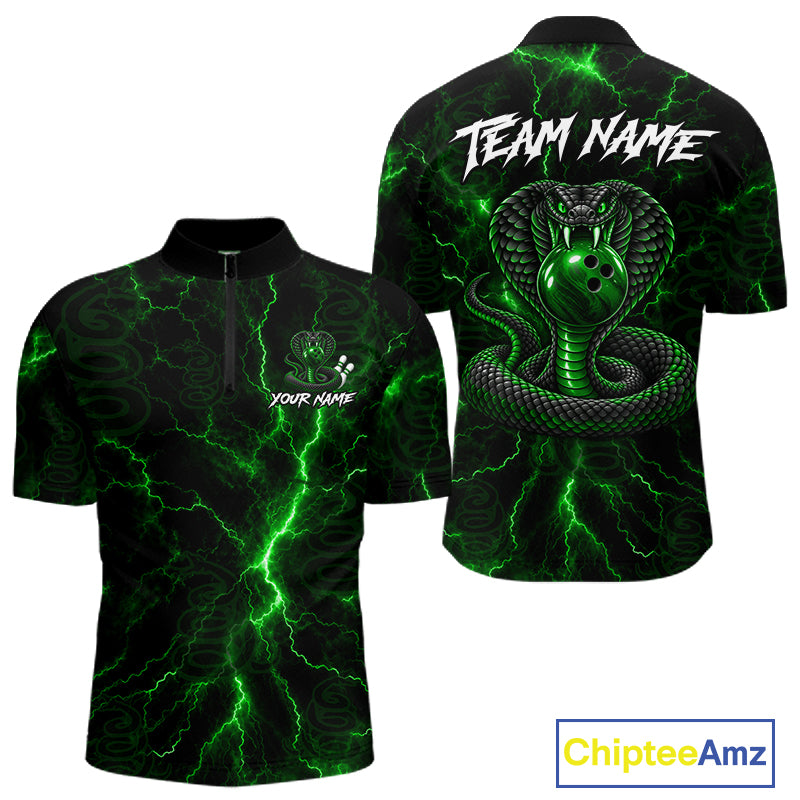 Custom Green Thunder Cobra Snake Bowling Team Shirts Bowling Jersey for Men Bowling League HNT619
