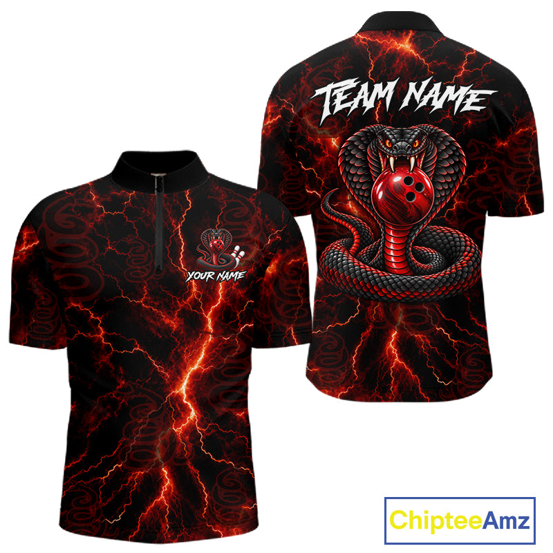 Custom Red Thunder Cobra Snake Bowling Team Shirts Bowling Jersey for Men Bowling League HNT619