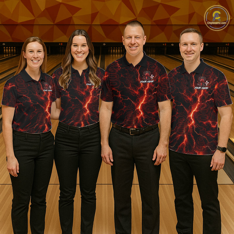 Custom Red Thunder Cobra Snake Bowling Team Shirts Bowling Jersey for Men Bowling League HNT619