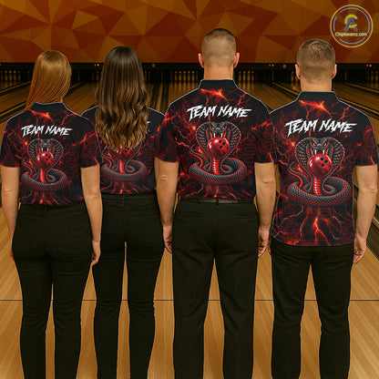 Custom Red Thunder Cobra Snake Bowling Team Shirts Bowling Jersey for Men Bowling League HNT619