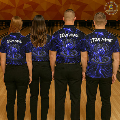 Custom Blue Thunder Cobra Snake Bowling Team Shirts Bowling Jersey for Men Bowling League HNT619