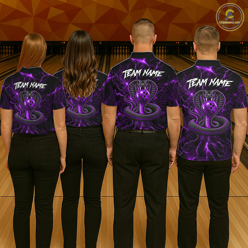 Custom Purple Thunder Cobra Snake Bowling Team Shirts Bowling Jersey for Men Bowling League HNT619