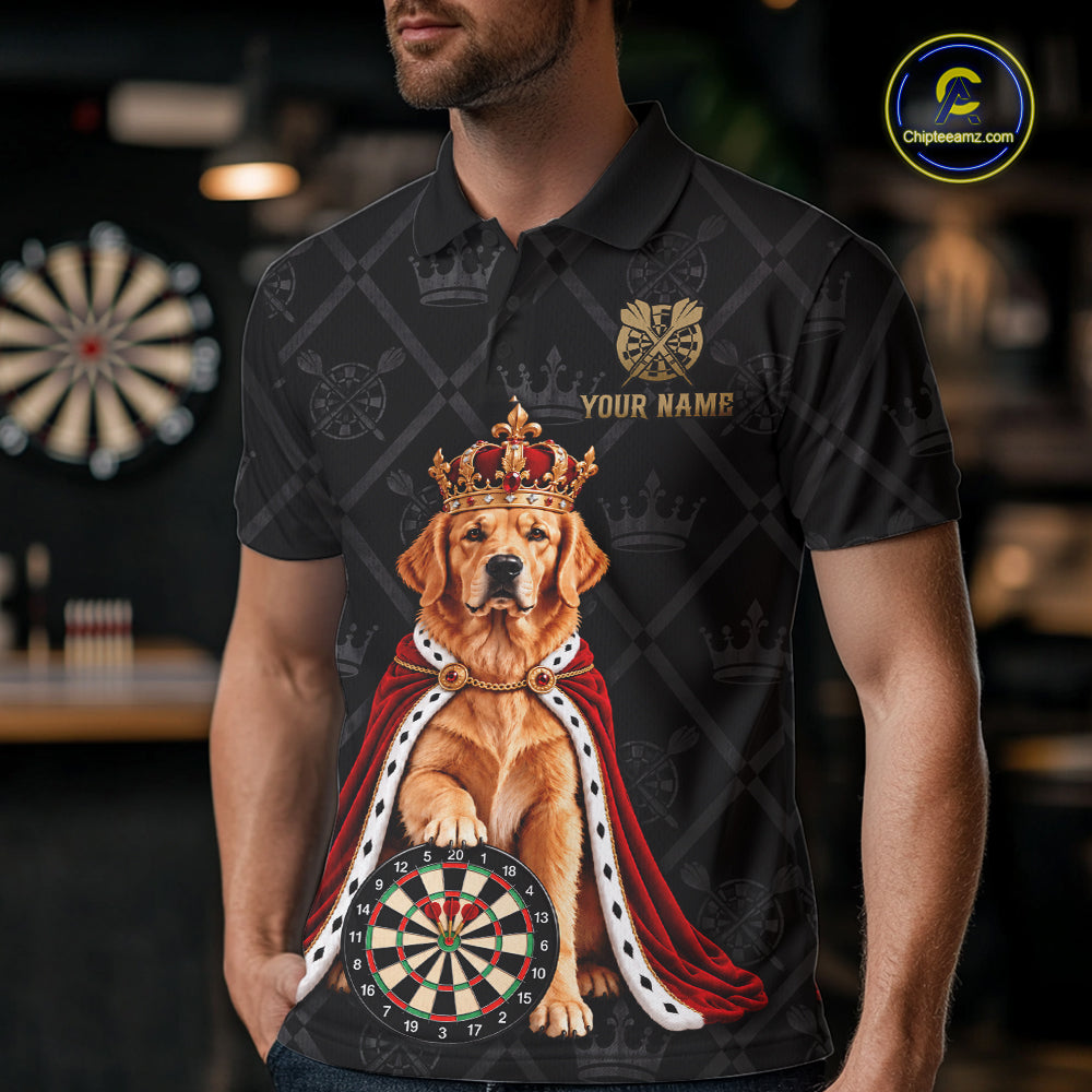 Custom Funny Crown Golden Retriever Dart Team Shirts for Men Dartboard League Jerseys NNT335