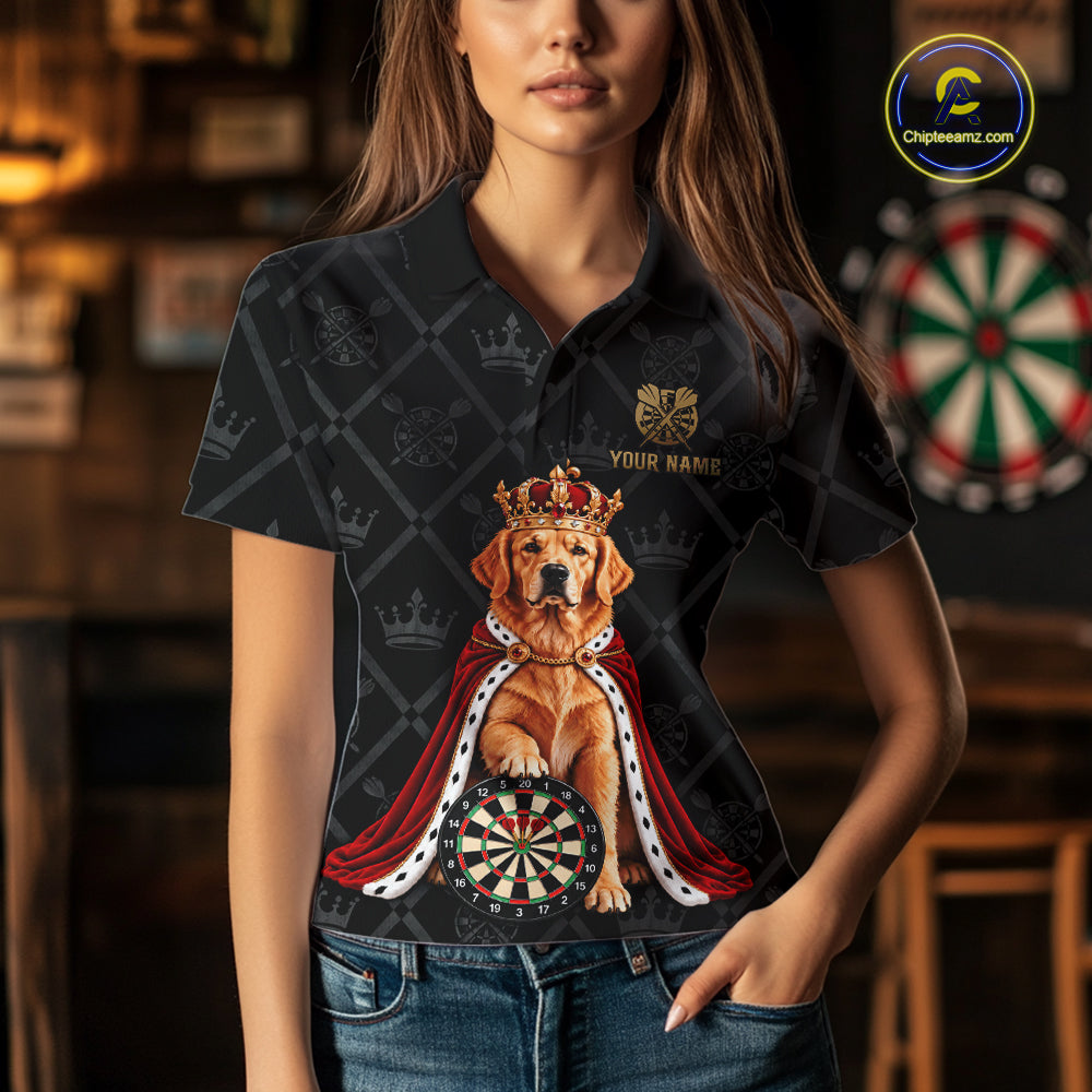 Custom Funny Crown Golden Retriever Dart Team Shirts for Women Dartboard League Jerseys NNT335